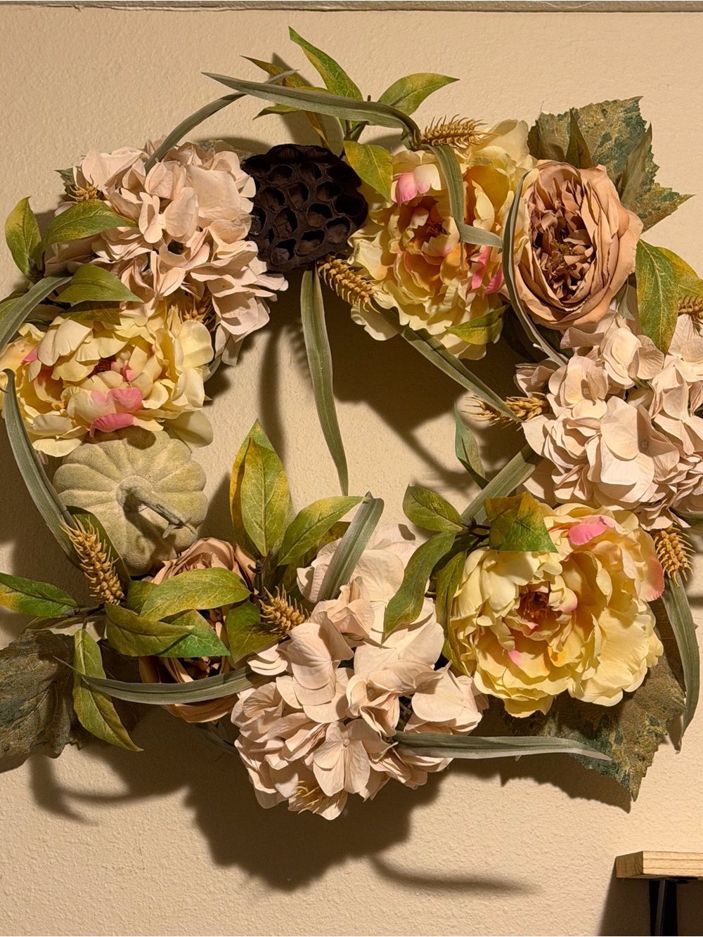 Neutral Pink & Cream Floral Wreath – Decorative Home Accent